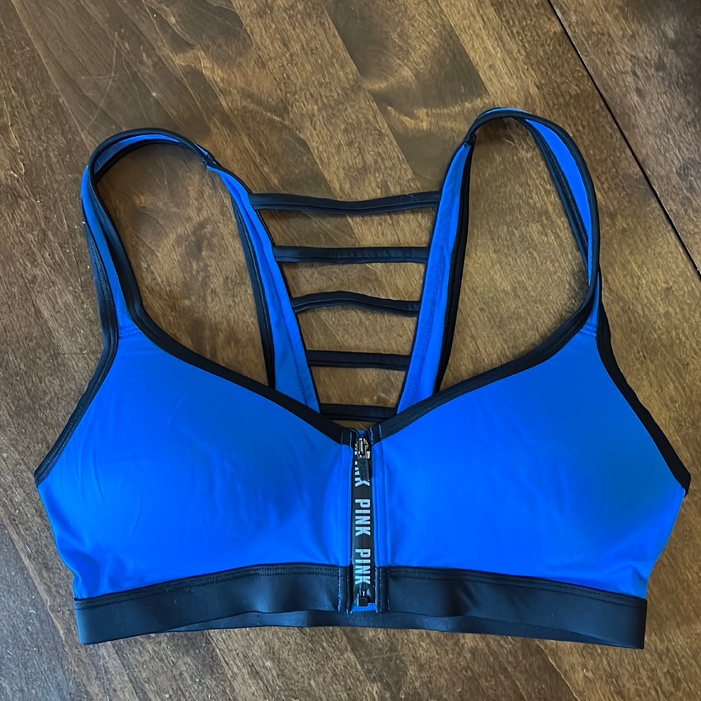PINK Bright Blue Sports Bra. Size Small